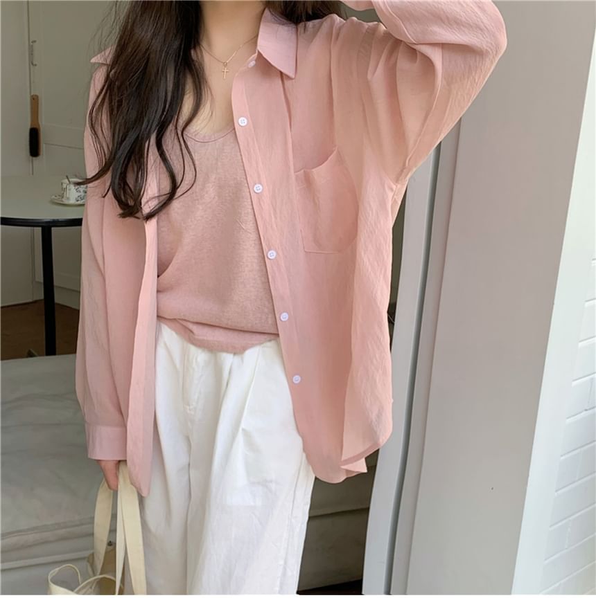 Long Sleeve Collared Button Up Shirt