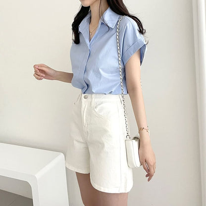 Collared Button Down Shirt with Short Sleeves