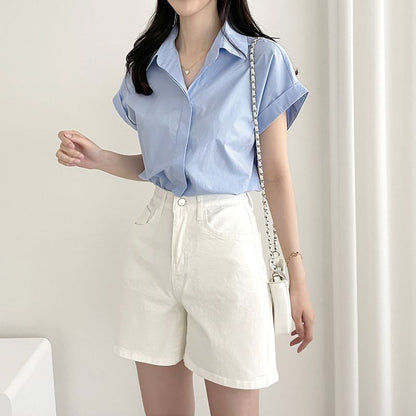 Collared Button Down Shirt with Short Sleeves
