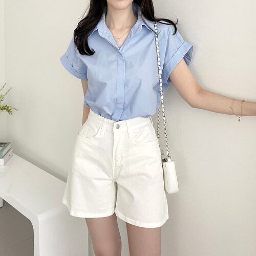 Collared Button Down Shirt with Short Sleeves