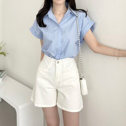 Collared Button Down Shirt with Short Sleeves