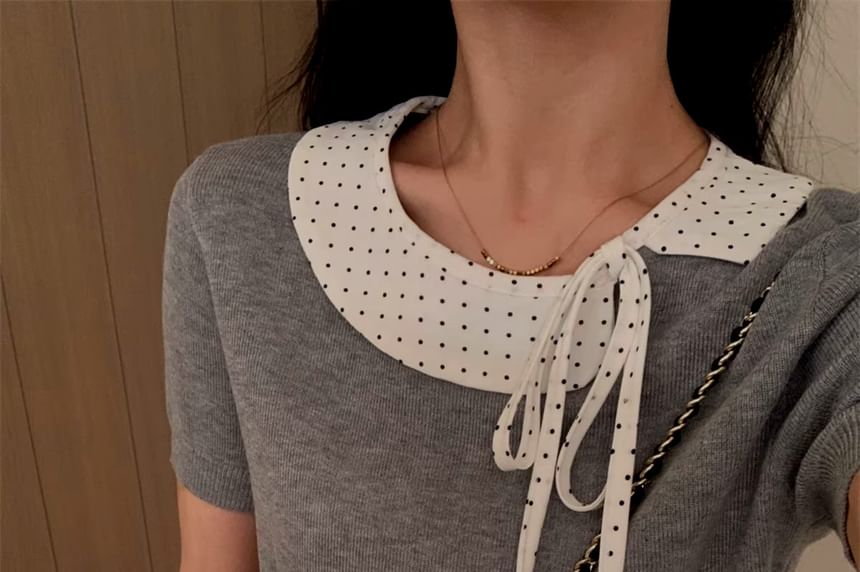 Mock Two-Piece Dotted Panel Knit Short Sleeve Top