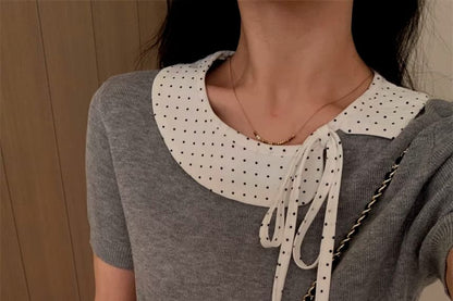Mock Two-Piece Dotted Panel Knit Short Sleeve Top