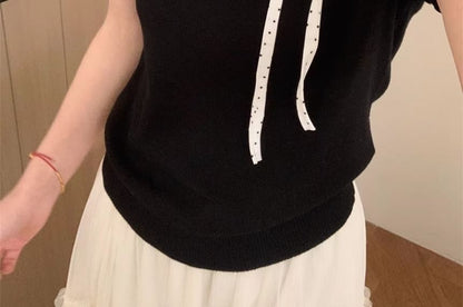 Mock Two-Piece Dotted Panel Knit Short Sleeve Top