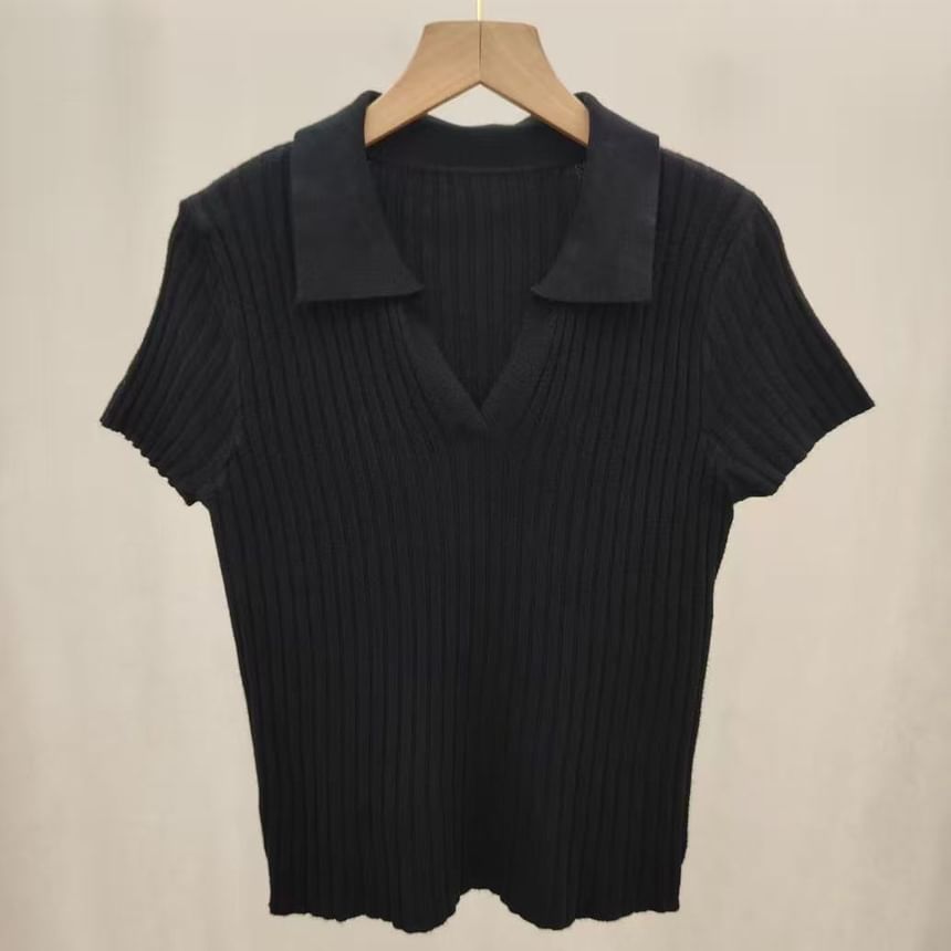 Short Sleeve Knit Polo Top