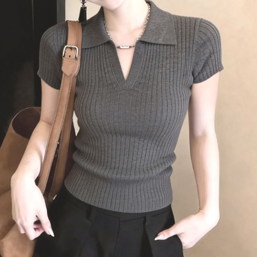 Short Sleeve Knit Polo Top