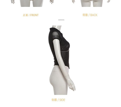 Cutout Crop Top and Faux Leather Mini Skirt Set