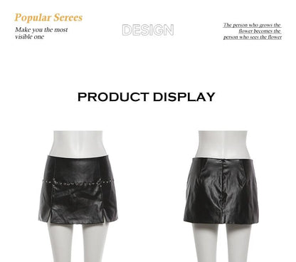Cutout Crop Top and Faux Leather Mini Skirt Set