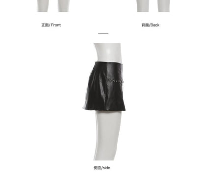 Cutout Crop Top and Faux Leather Mini Skirt Set