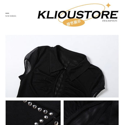 Cutout Crop Top and Faux Leather Mini Skirt Set
