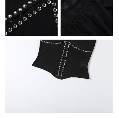 Cutout Crop Top and Faux Leather Mini Skirt Set