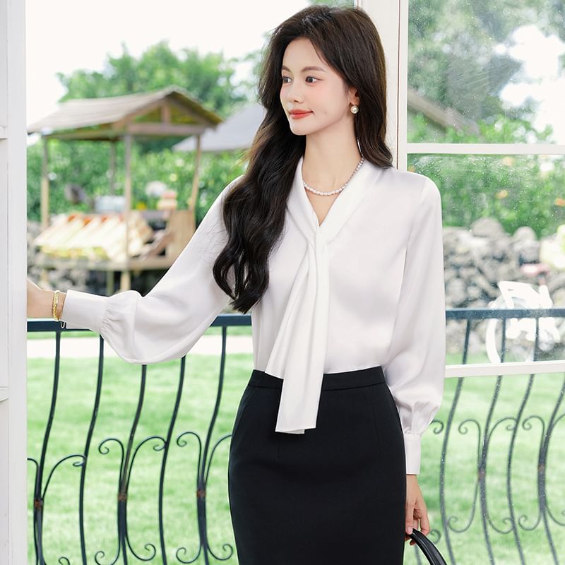 Satin Blouse with Matching Midi and A-Line Skirts