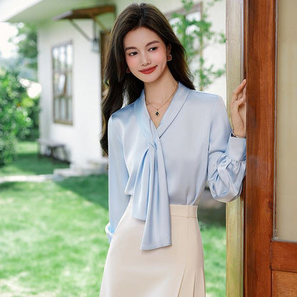 Satin Blouse with Matching Midi and A-Line Skirts