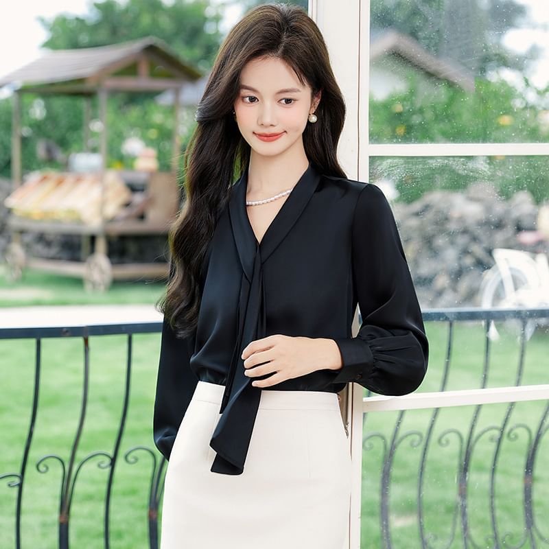 Satin Blouse with Matching Midi and A-Line Skirts