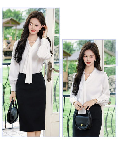 Satin Blouse with Matching Midi and A-Line Skirts