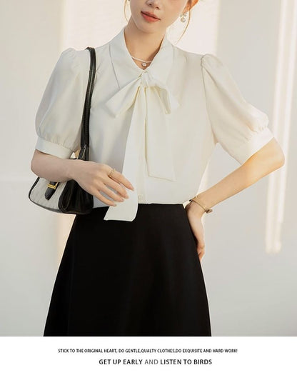 Bow-Front Puff Sleeve Blouse