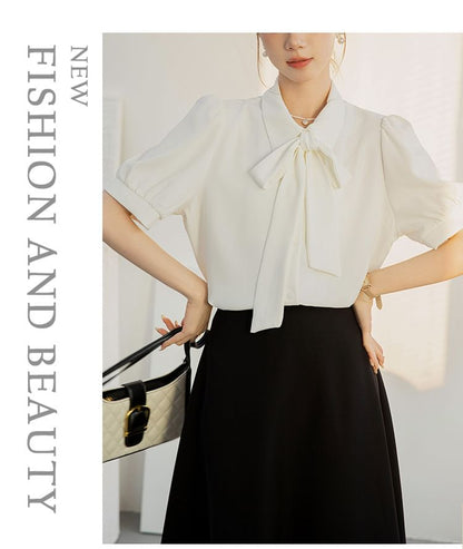 Bow-Front Puff Sleeve Blouse