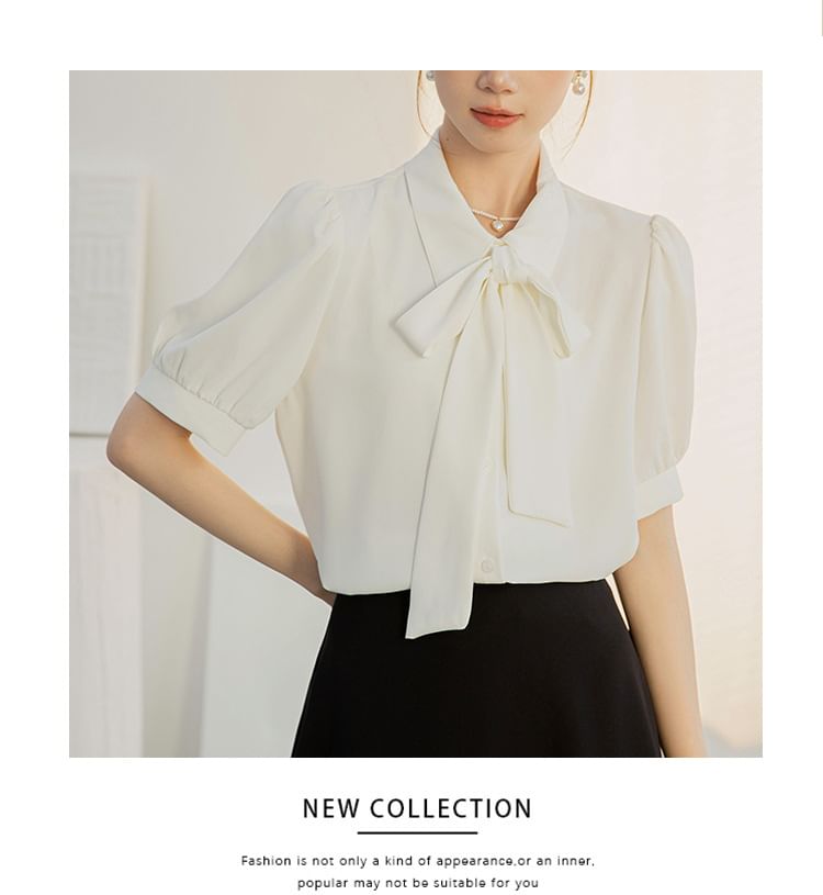 Bow-Front Puff Sleeve Blouse