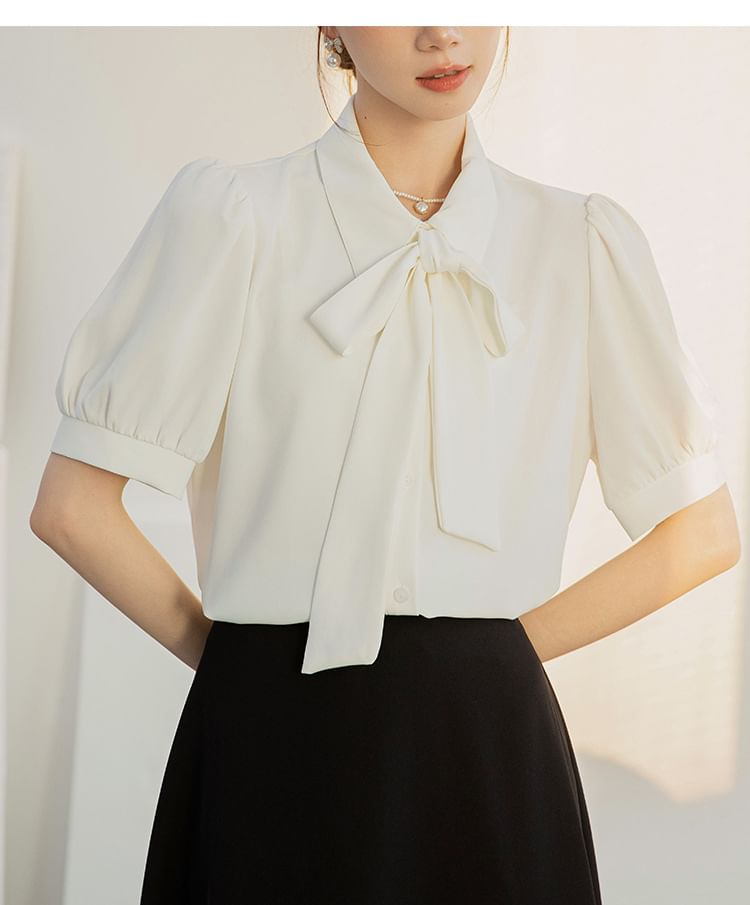 Bow-Front Puff Sleeve Blouse