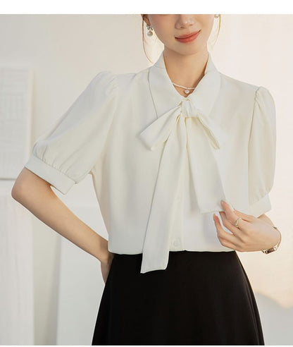 Bow-Front Puff Sleeve Blouse