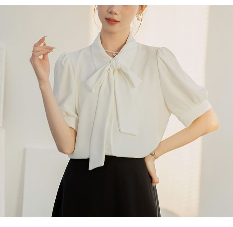 Bow-Front Puff Sleeve Blouse