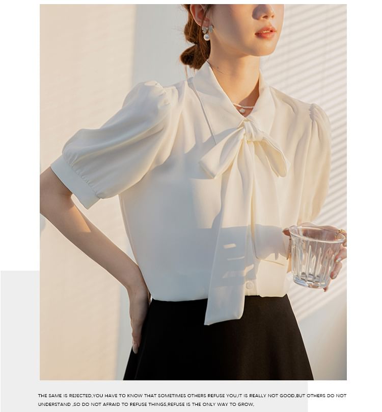 Bow-Front Puff Sleeve Blouse
