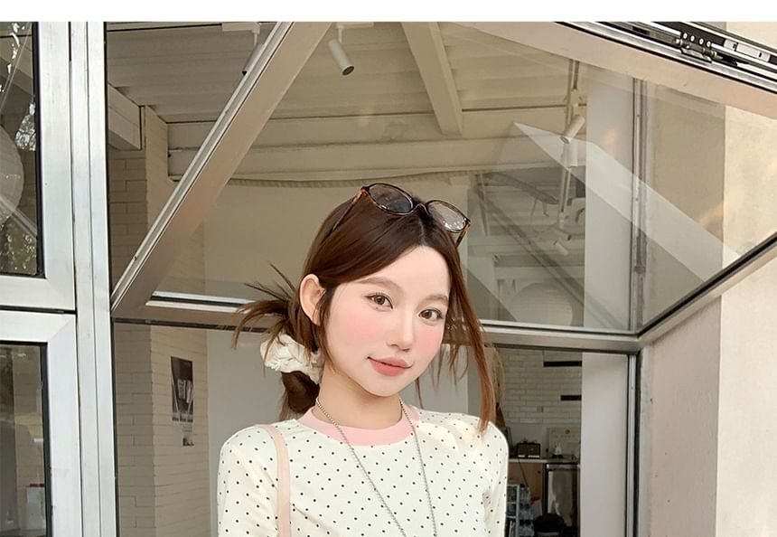 Mock Two-Piece Polka Dot Long Sleeve Tee