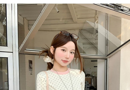 Mock Two-Piece Polka Dot Long Sleeve Tee