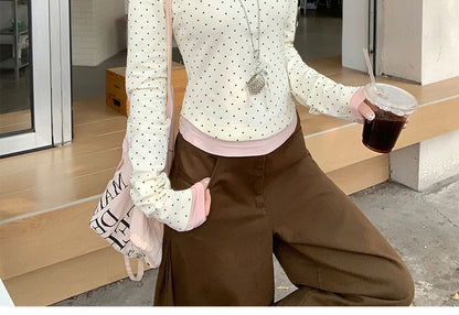 Mock Two-Piece Polka Dot Long Sleeve Tee