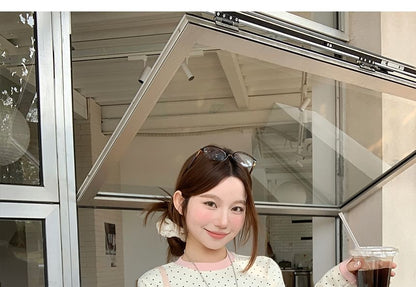 Mock Two-Piece Polka Dot Long Sleeve Tee