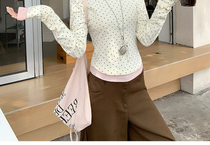 Mock Two-Piece Polka Dot Long Sleeve Tee