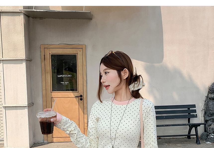 Mock Two-Piece Polka Dot Long Sleeve Tee