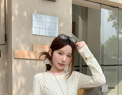 Mock Two-Piece Polka Dot Long Sleeve Tee