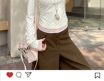 Mock Two-Piece Polka Dot Long Sleeve Tee