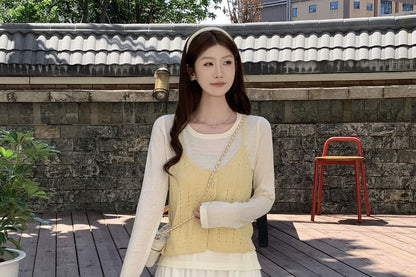 Layered Knit Camisole & Long Sleeve Tee Set