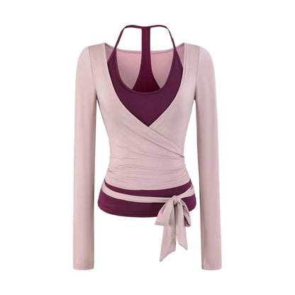 Long-Sleeve V-Neck Plain Wrap Crop Top