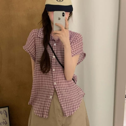 Short Sleeve Plaid Slim-Fit Shirt