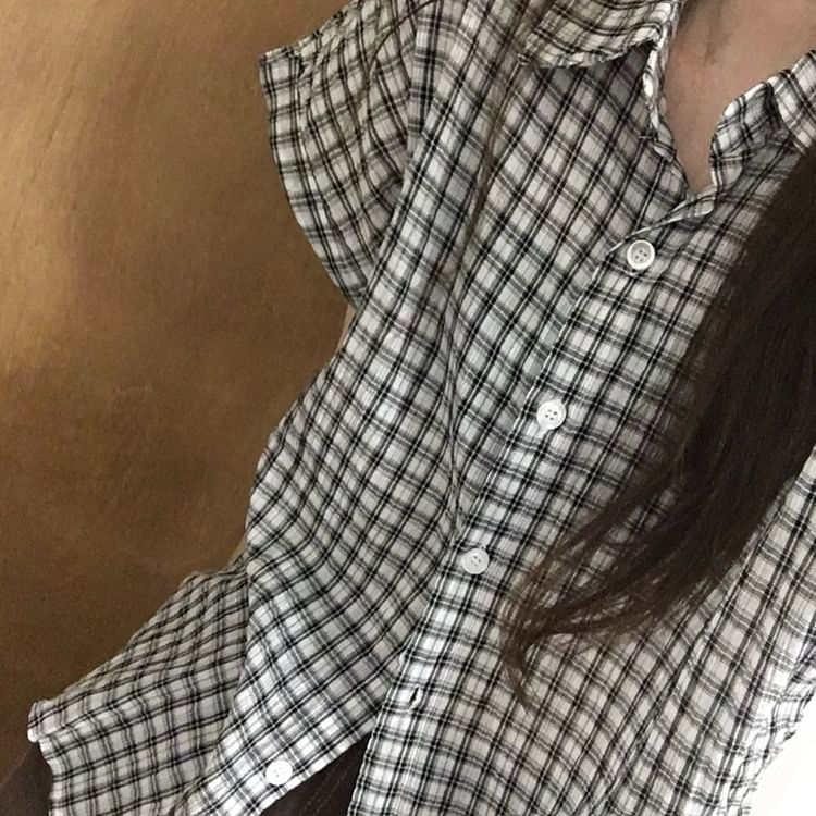 Short Sleeve Plaid Slim-Fit Shirt