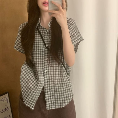 Short Sleeve Plaid Slim-Fit Shirt