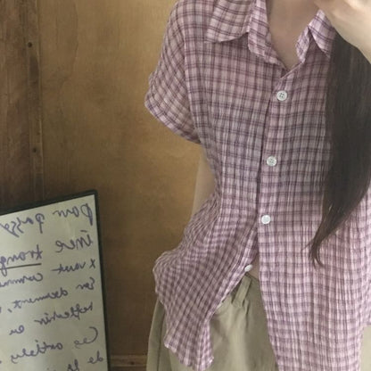 Short Sleeve Plaid Slim-Fit Shirt