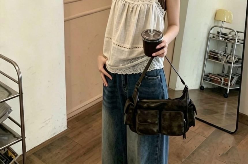 Set: Lace-Trim A-Line Camisole Top + Plain Tank Top