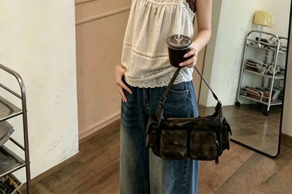 Set: Lace-Trim A-Line Camisole Top + Plain Tank Top