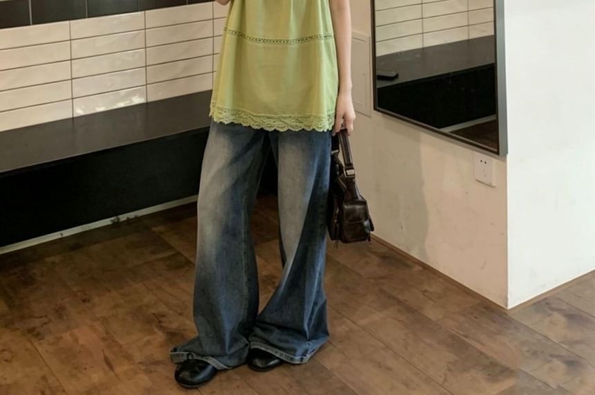 Set: Lace-Trim A-Line Camisole Top + Plain Tank Top