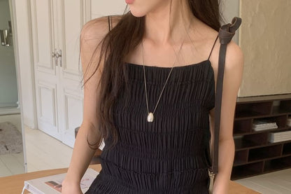 Plain Textured Ruffled Hem Camisole Top