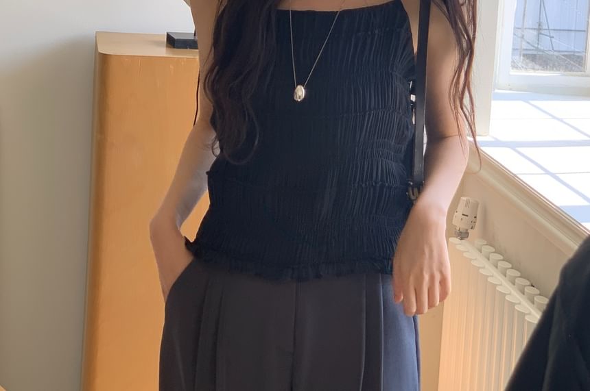 Plain Textured Ruffled Hem Camisole Top