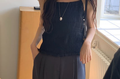 Plain Textured Ruffled Hem Camisole Top