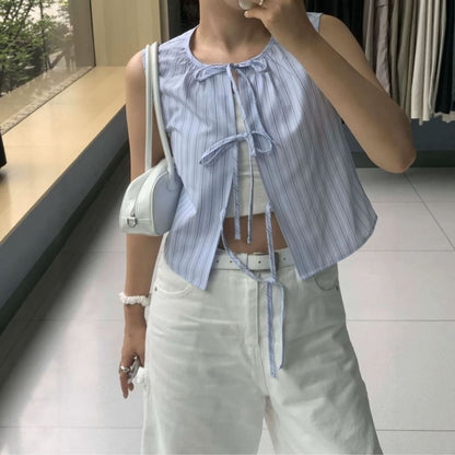 Striped Tie-Front Slim-Fit Tank Top
