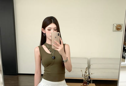 Plain Asymmetric Cut-Out Slim-Fit Tank Top