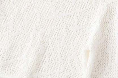 Long-Sleeve Crew Neck Plain Perforated Crop Knit Top