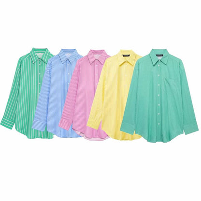 Long-Sleeve Striped Button-Up Oversized Shirt